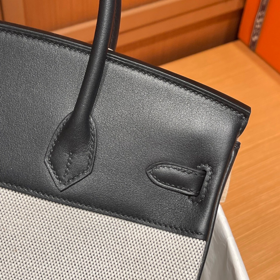 에르메스 버킨백30 톨리 블랙 은장 캔버스 스위프트